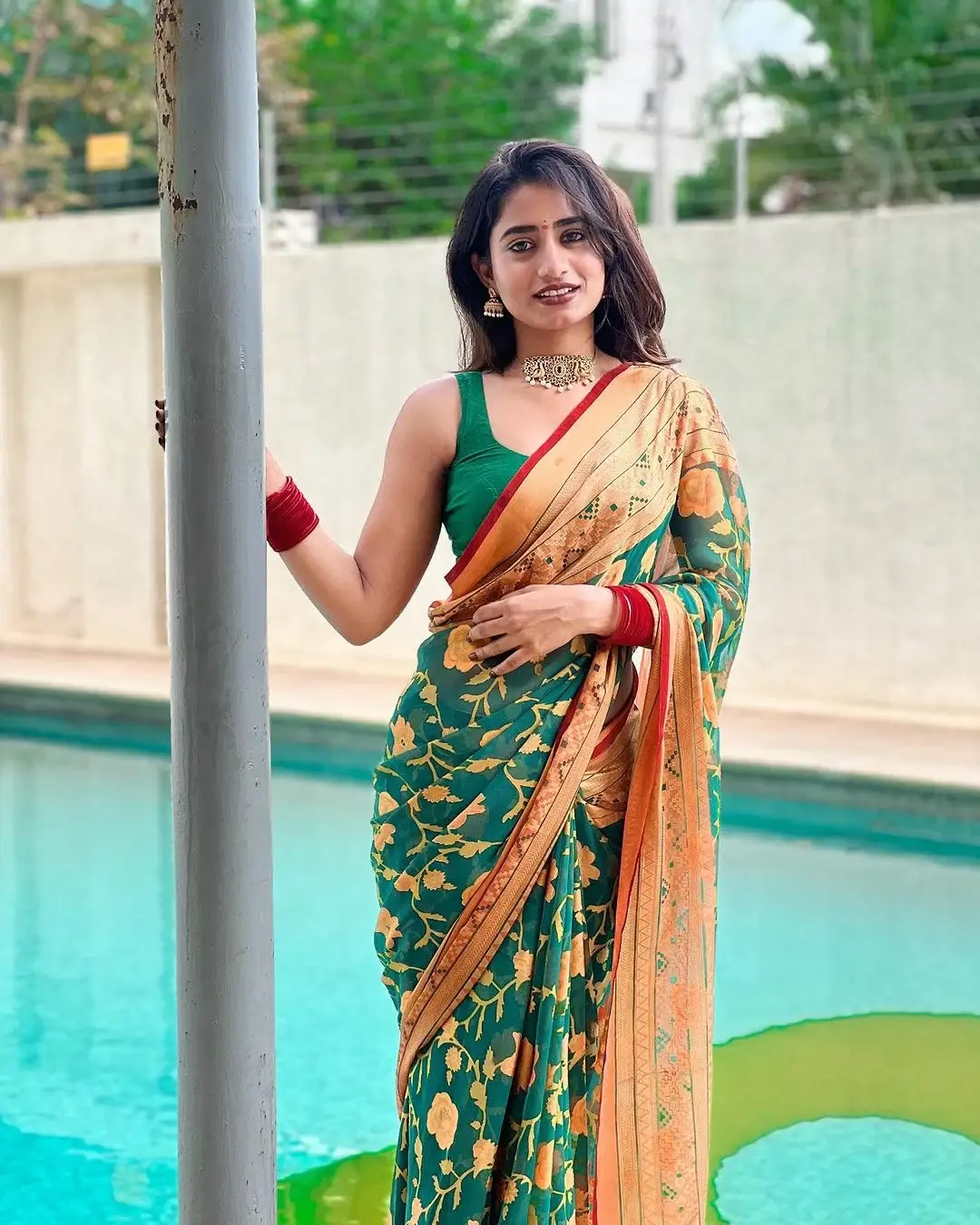 South Indian Actress Nayani Pavani in Traditional Blue Saree